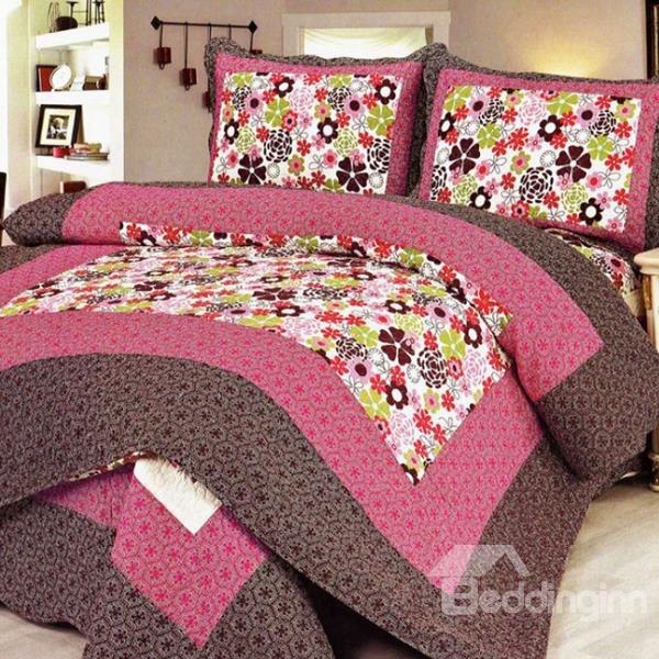 Fancy Floral Print Cotton Pink Bed In A Bag