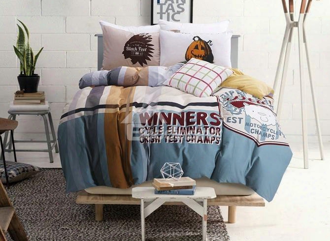 Fancy Letter Print 4-piece Cotton Duvet Cover