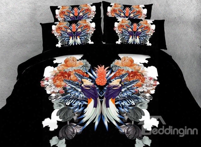 Fancy Pineapple And Colorful Bird 5-piece Comforter Sets