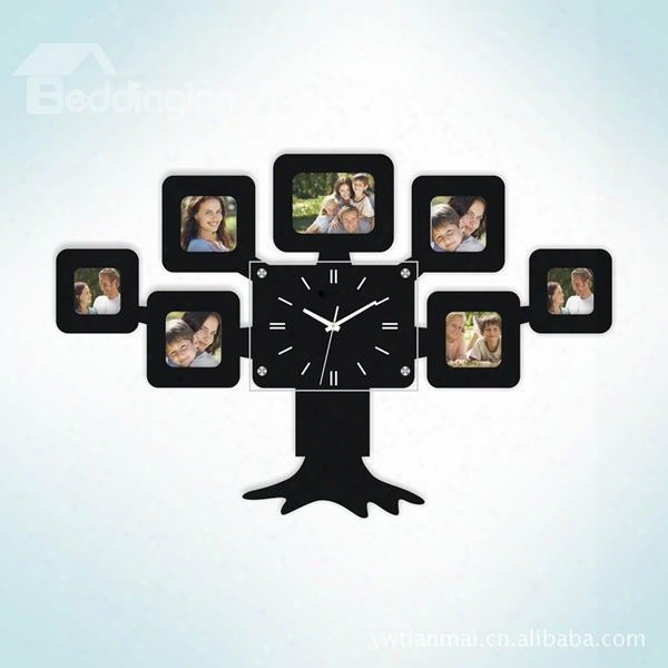 Fantastic Modern Design Tree Pattern With Photo Frames Battery Mute Wall Clock