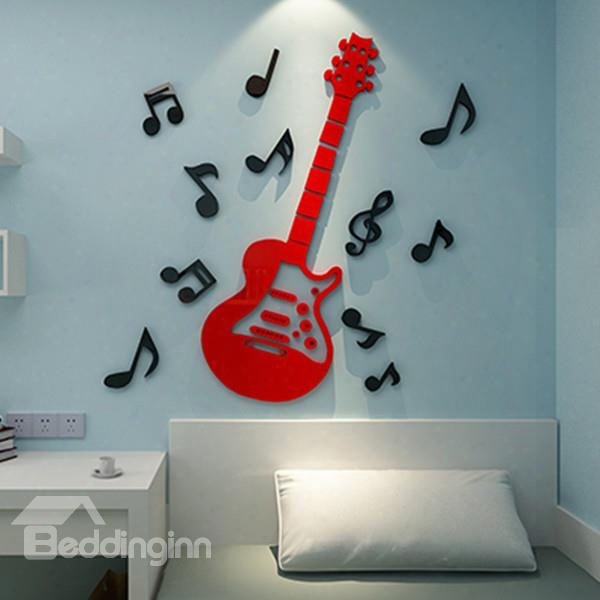 Fashion Design Acrylic Guitar And Notes Pattern 4 Colors 3d Wall Stickers