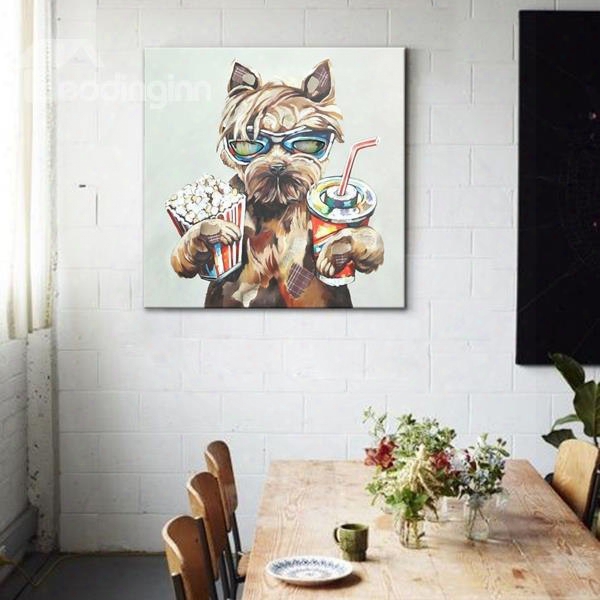 Fashion Dog With Popcorn And Coke Pattern None Framed Oil Painting