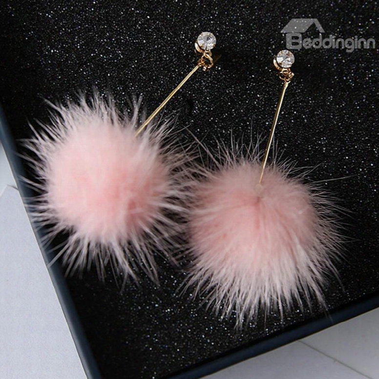 Fashion Plush Pompon Design Pendant Earrings