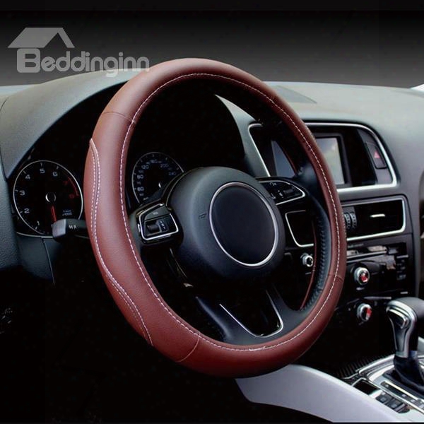 Fashion Solid Color Design Sewing Process Leather Medium Car Steering Wheel Cover