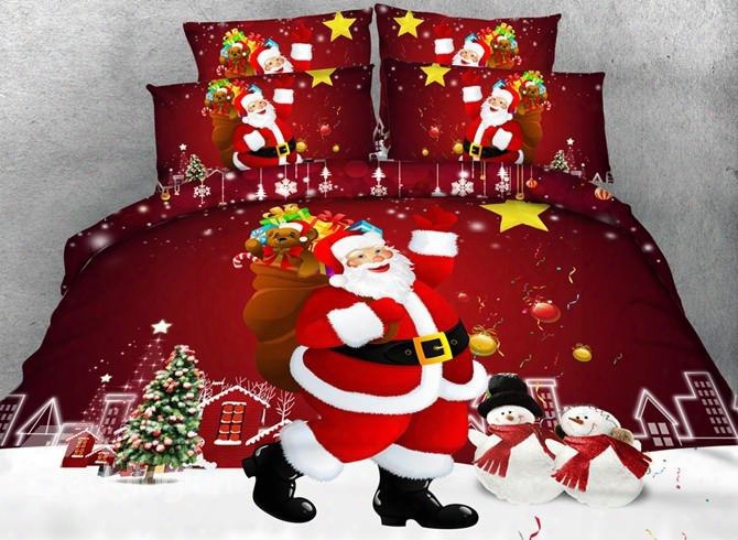 Festive Red Christmas Santa Claus Print 5-piece Comforter Sets