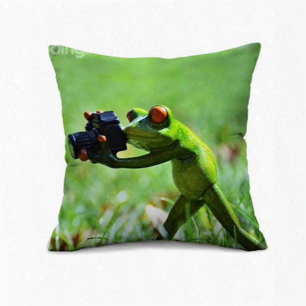 Fresh Style 3d Cute Frog Photographer Design Throw Pillow Case