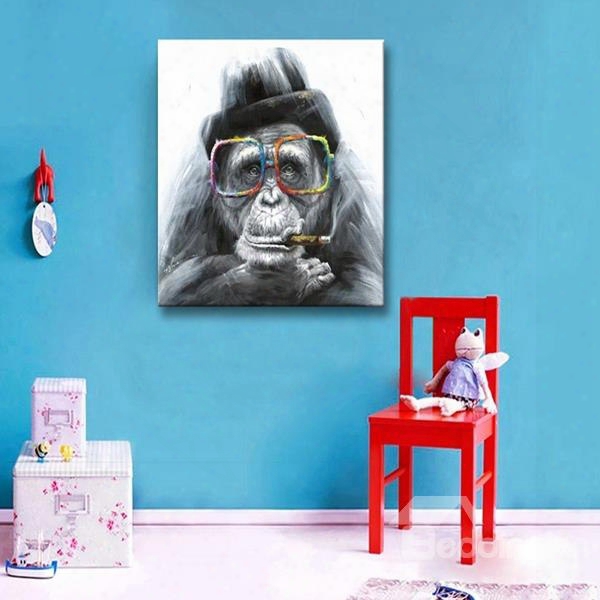 Funny Smoking Monkey With Glasses Canvas Stretched None Frame Oil Painting