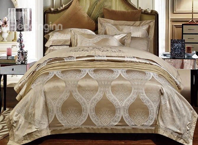 Gorgeous Apricot Jacquard 4-piece Duvet Cover Sets