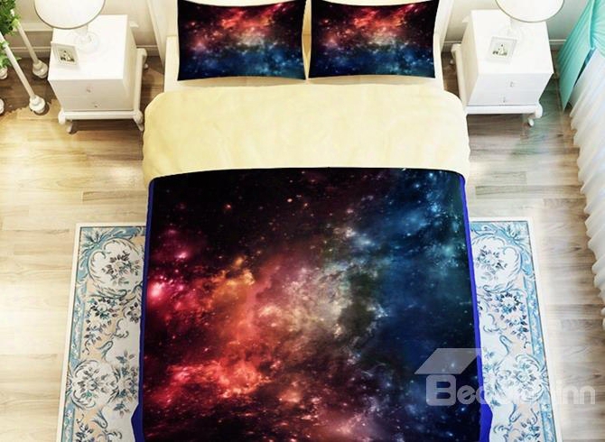 Gorgeous Colorful Galaxy Printed 4-piece Polyester Duvet Cover Ssets
