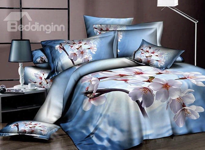 Graceful Blooming White Sakura Print Cotton 2-piece Pillow Cases