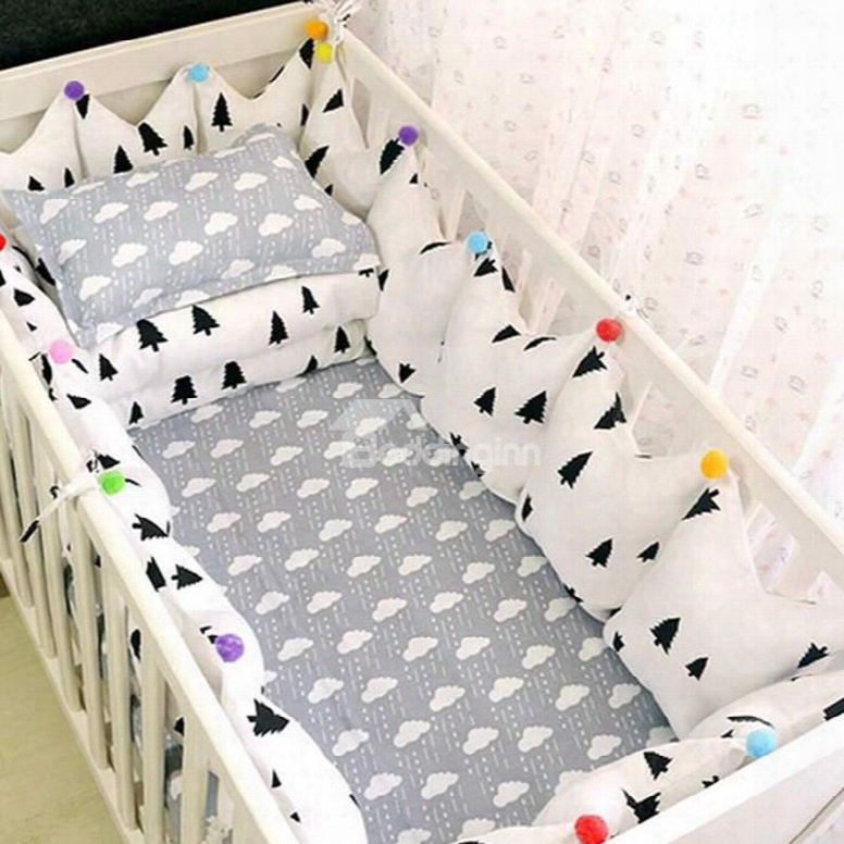 Gray Trees Pattern 9-piece 10% Cotton Baby Crib Bedding Set