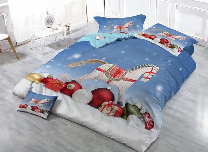 Hobby Horse And Christmas Gift Print 4-piece Duvet Cover Sets