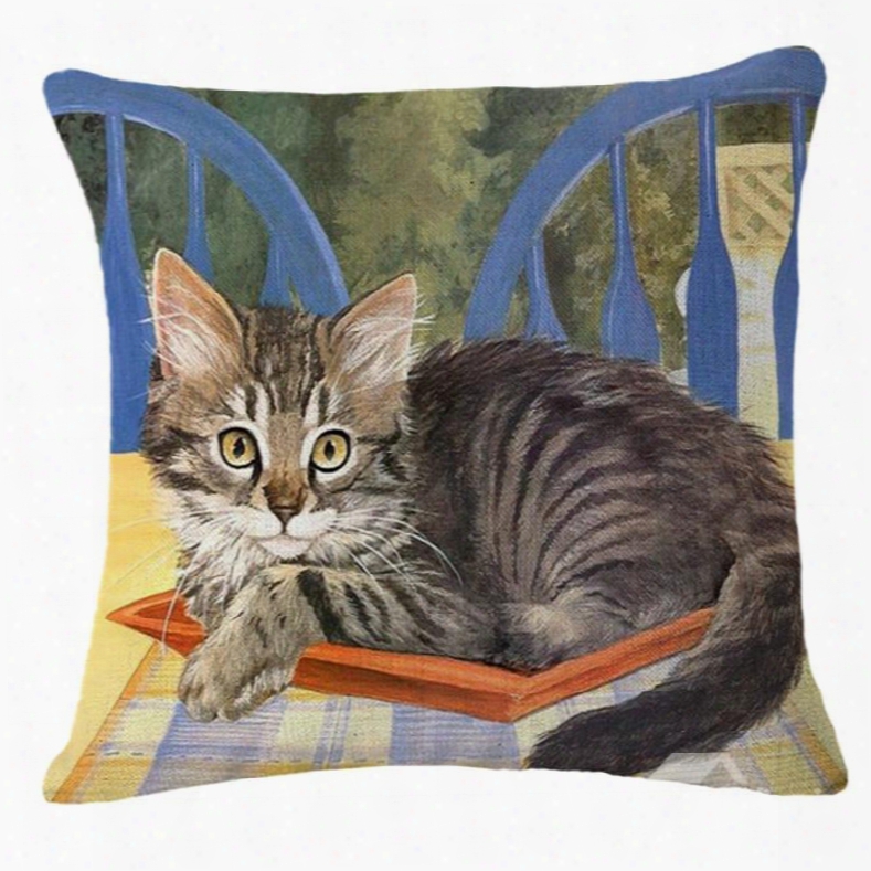 Kitten Sitting On Chair Print Throw  Pillow