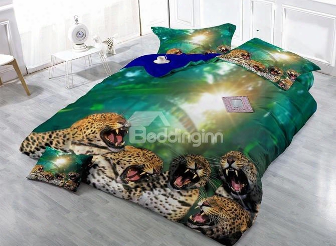 Leopard Family Digital Printing Satin Drill 4-piece Duvet Cover Sets