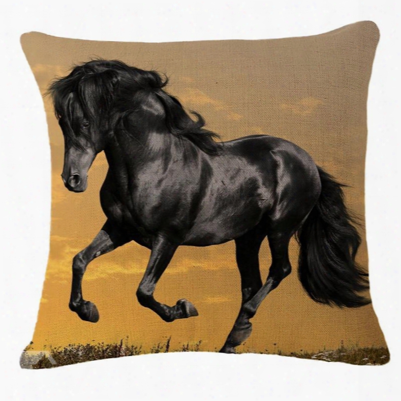 Lifelike 3d Black Horse Print Throw Pillow