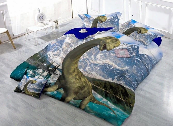 Lifelike 3d Dinosaur Printed Satin Drill 4-piece Duvet Cover Sets