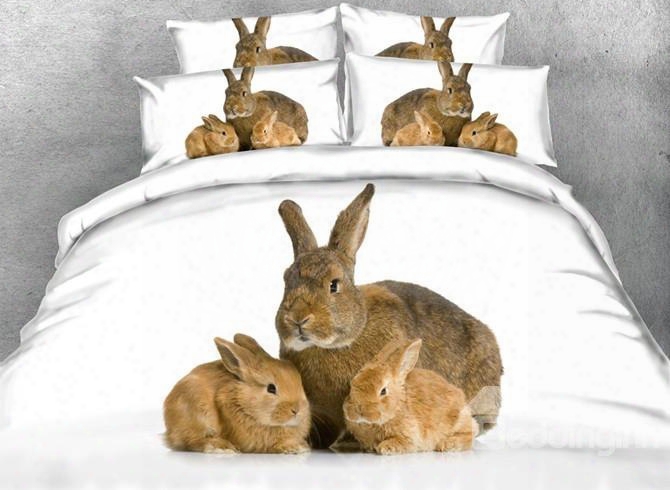 Likable Rabbit Mother And Bunnies Print 5-piece Comforter Sets