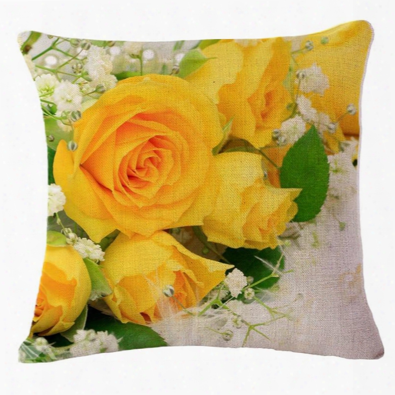 Likable Yellow Roses Print Square Throw Pillow