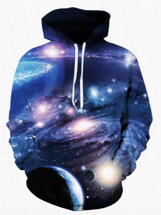 Long Sleeve Mysterious Galaxy Pattern Front Pocket 3d Painted Hoodie