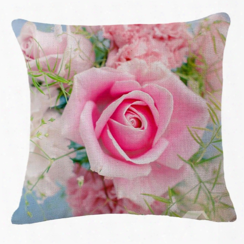 Lovely Blooming Pink Rose Print Square Throw Pillow