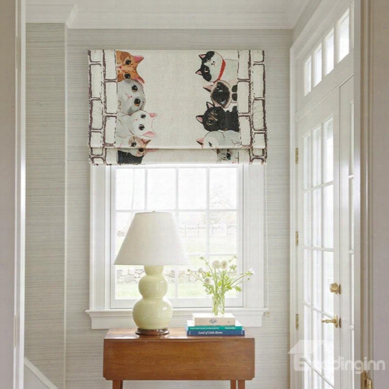 Lovely Colorful Cats Printing Flat-shaped Roman Shades