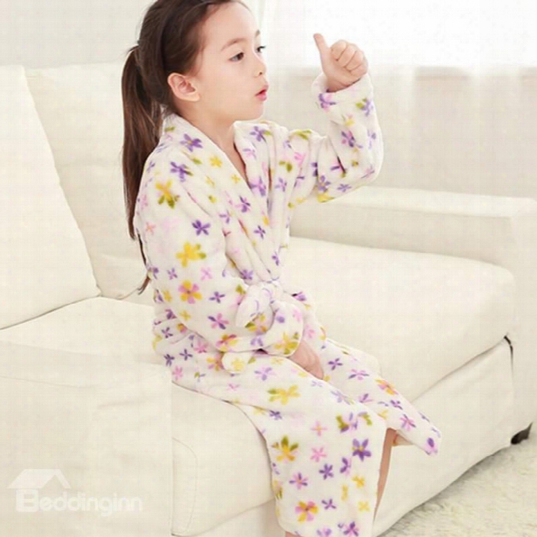 Lovely Colorful Stars Pattern Soft Flannel Kids Robe