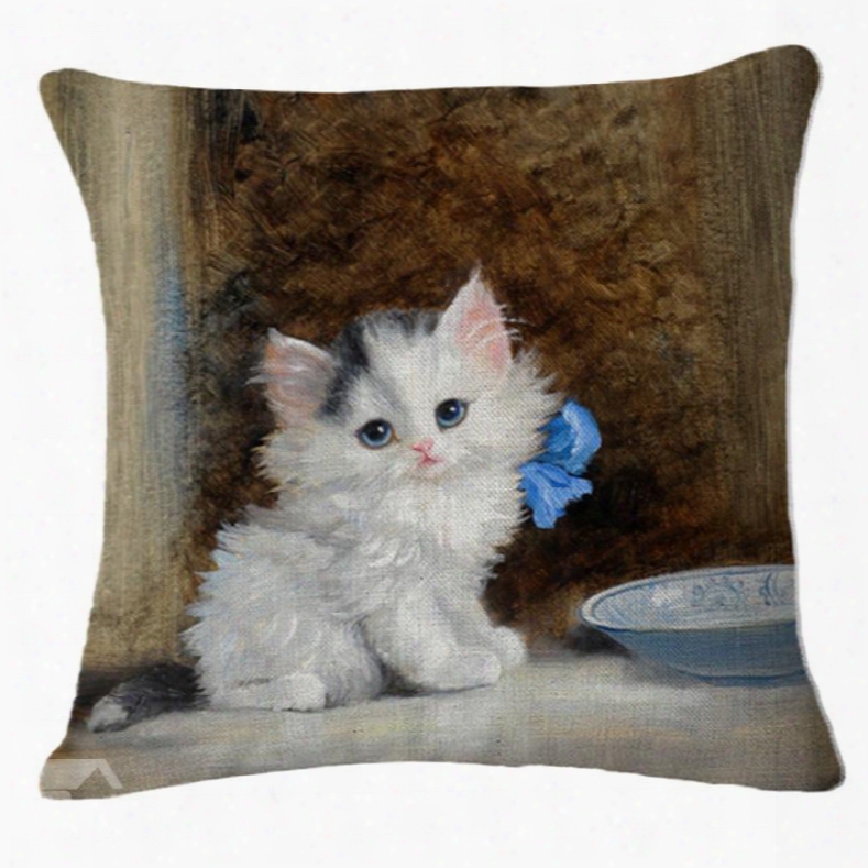 Lovely Exotic White Kitty Print Square Throw Pillow