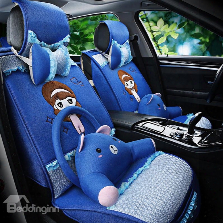 Lovely Girl Pattern With Fashion Print Creative Cartoon Cute Pillow Universal Car Seat Cover