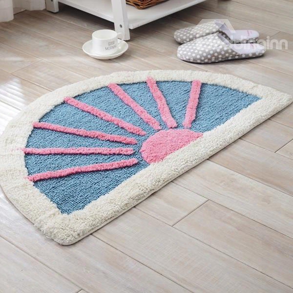 Lovely Semicircle Cotton Chenille Sunshine Pattern Slip Resistant Doormat