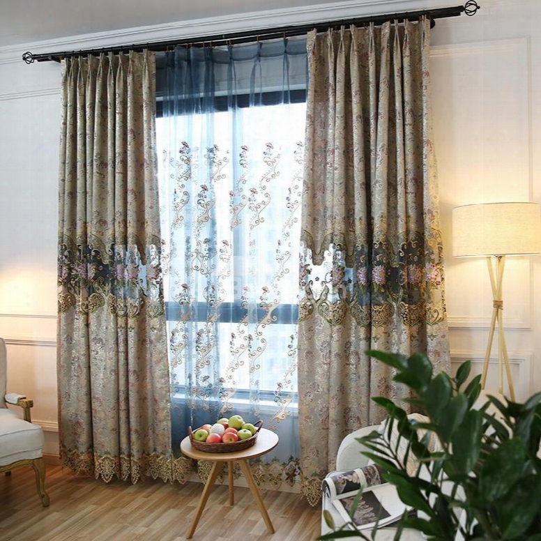 Luxury Embroidery Flower Hollow Custom Curtain