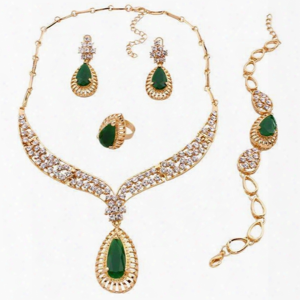 Luxury Emerald Diamante Stone Alloy Jewelry Sets