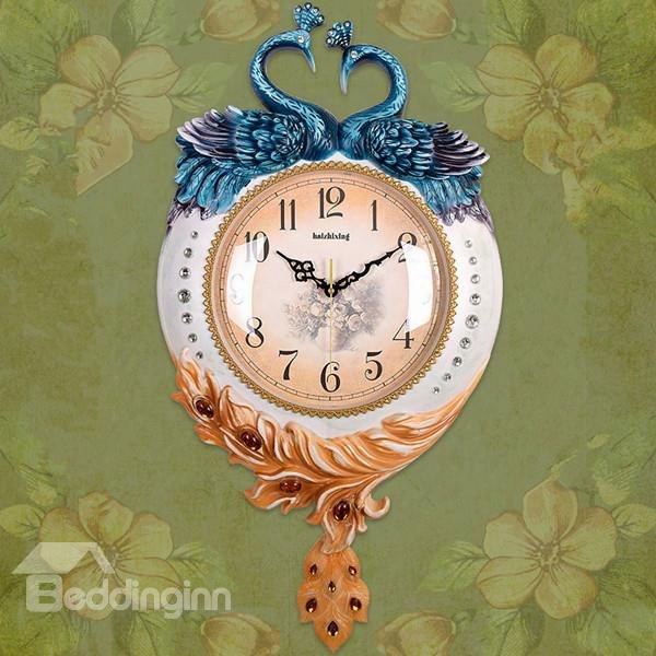 Luxuryeuropean Style Two Lovely Peacock Pattern Mute Home Decorative Wall Clock