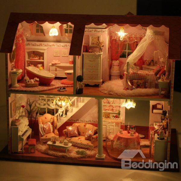 Luxury Miniature Diy Dollhouse With Led Light Birthday Or Valentine Gift