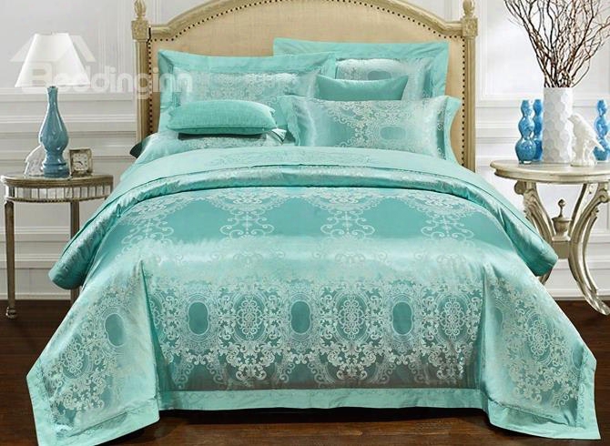Luxury Turquoise Jacquard 4-piece Duvet Cover Sets