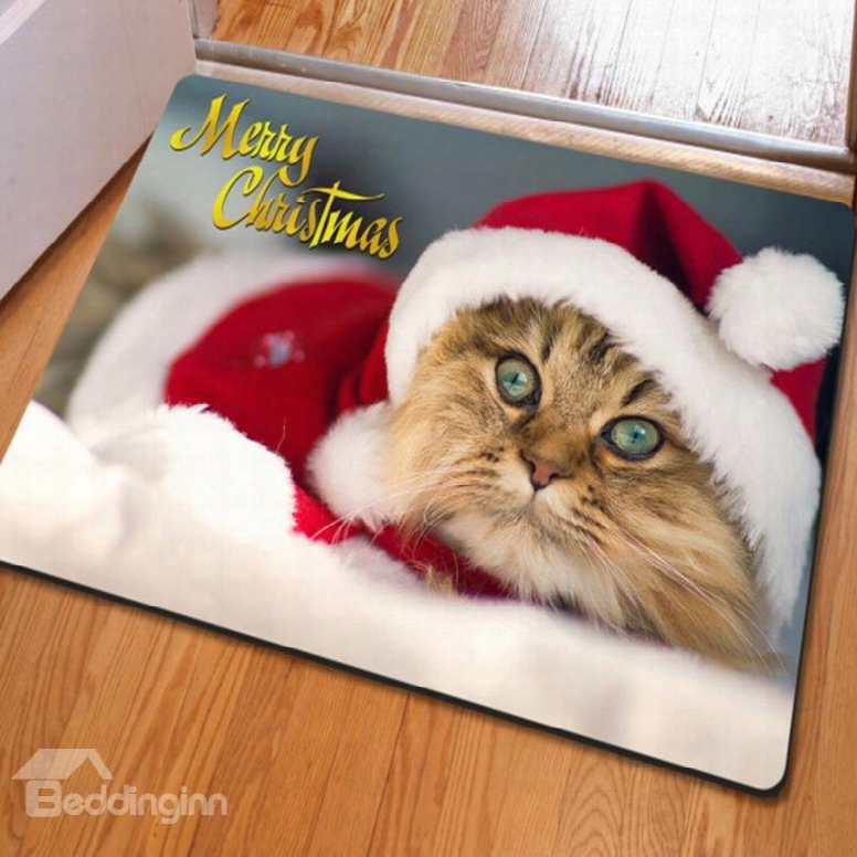 Merry Christmas Cute Cat Pattern Home Decorat1ve Non Slip Doormat