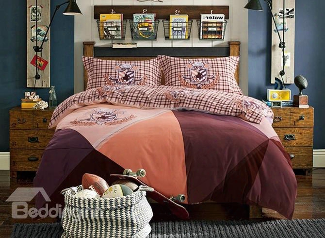 Modern Color Block 4-piece Cotton Duvet Cover Ssets