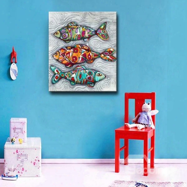 Modern Creative Design Three Colorful Fishes Pattern None Framed Oil Painting