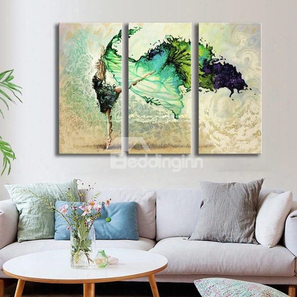 Modern Dazzle Color Dancing Girl Pattern 3 Pieces Framed Wall Aft Prints