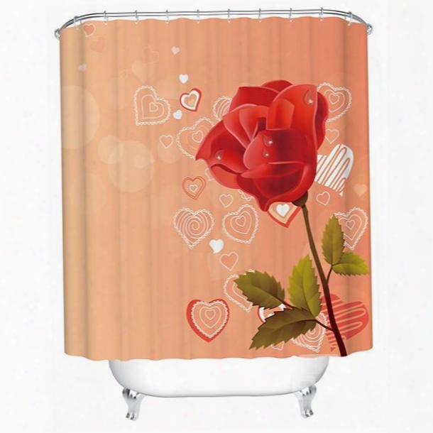 Modern Fashion Rose And Heart-shaped Pattern Orange 3d Shower Curtain