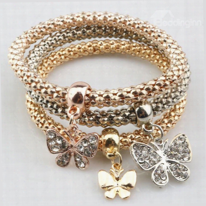 Modest Multi-layers Shining Butterfly Design Wrap Bracelet