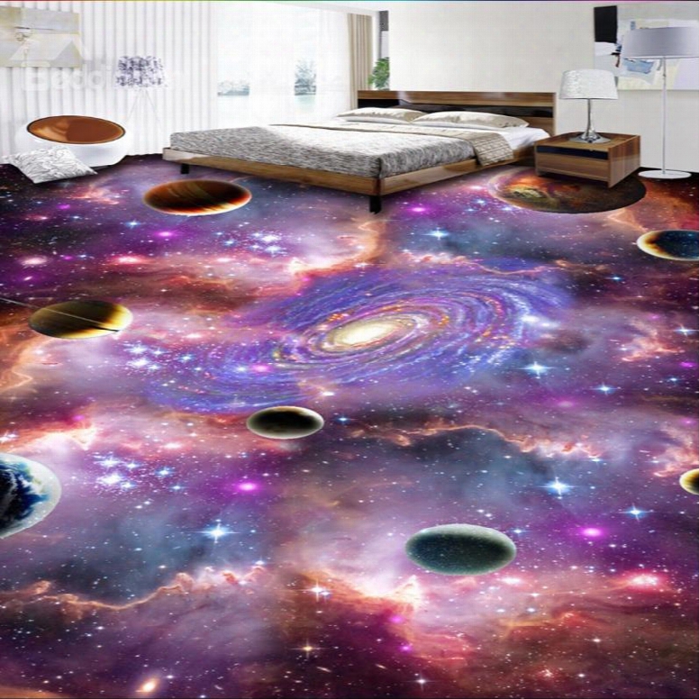 Mysterious Planets In Galaxy Print Home Decorative Waterproof Splicing 3d Floor Murals