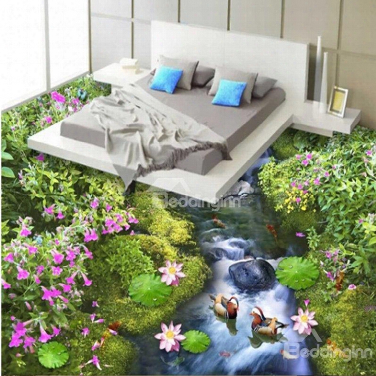 Natural Beautiful Stream And Flower Pattern Waterproof And Antiskid Splicing 3d Floor Murals