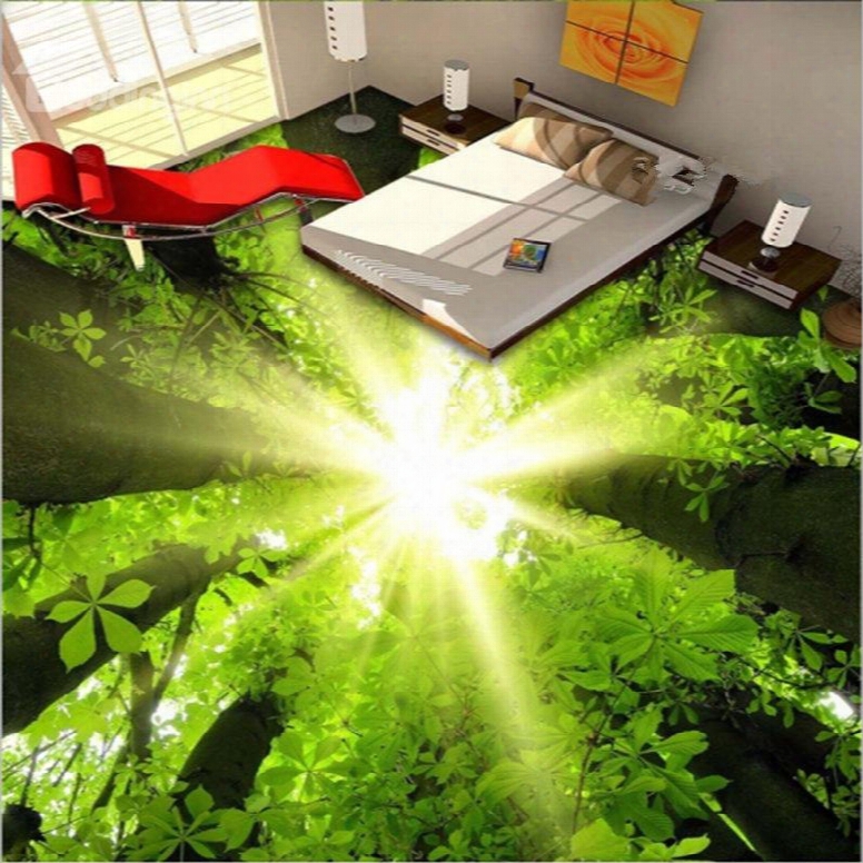 Natural Sunlight Green Forest Specimen Waterproof Splicing 3d Floor Murals