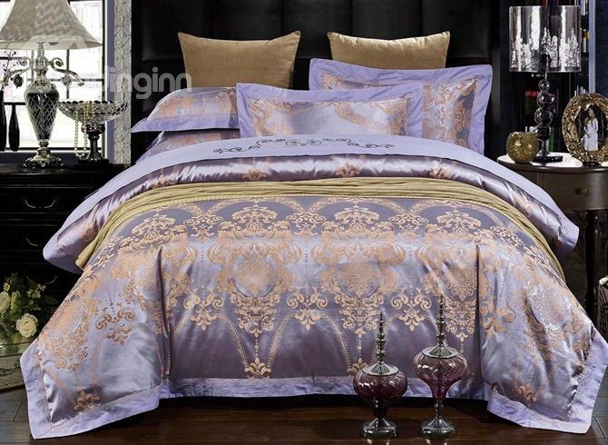 Noble Purple Damask Jacquard 4-piece Duvet Cover Sets