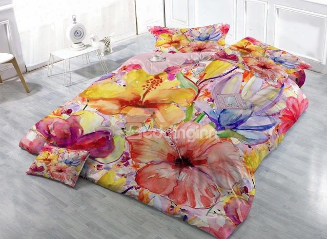 Pastoral Style Floral Print Satin Drill 4-piece Duvet Cover Sets