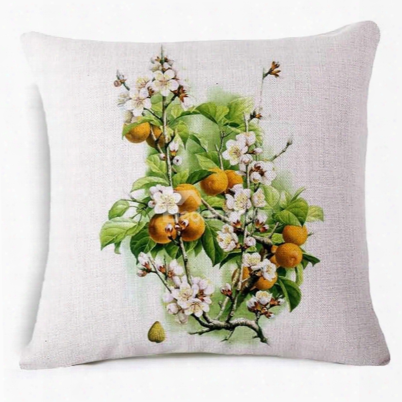 Pastoral Style Longan And Flower Print Throw Pillow