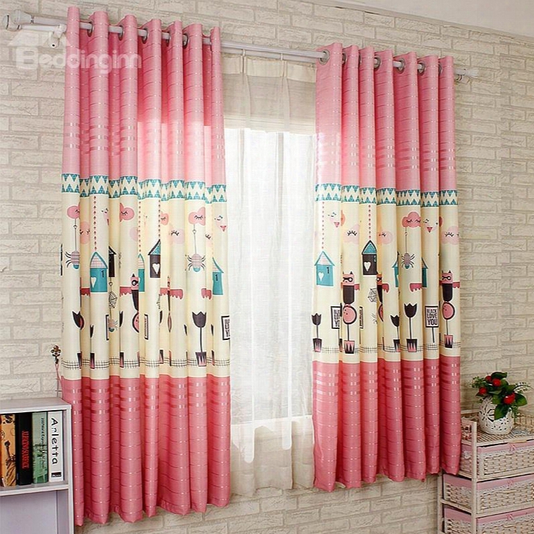 Pink Cartoon World Pinting Energy Aving Custom Curtain