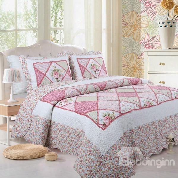 Pink Floral Patchwork Cotton 3-piece Bed In A Bag