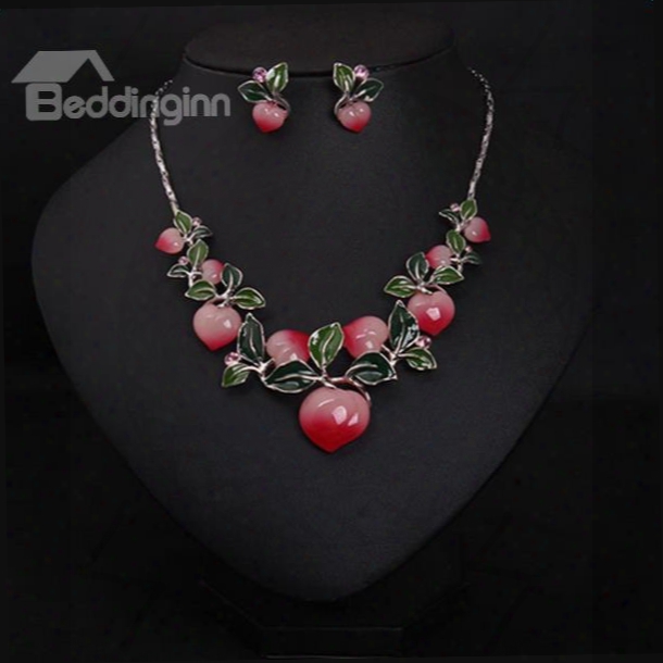 Pretty Peach Shape Alloy Statement Necklace And Earrings Group