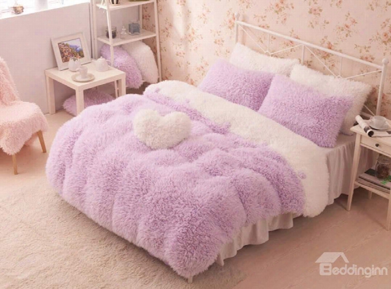 Pretty Soft Princess Style Purple Girls 4-piece Beddingg Set/duvet Cover